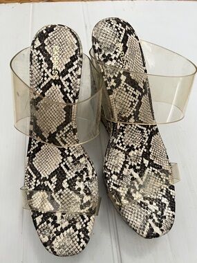 Express Clear Strap Snake-Print Slide Sandals - Women size 10